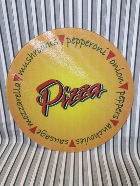 14” Tempered Pizza Themed Serving Plate Tray Non Skid Feet Glass